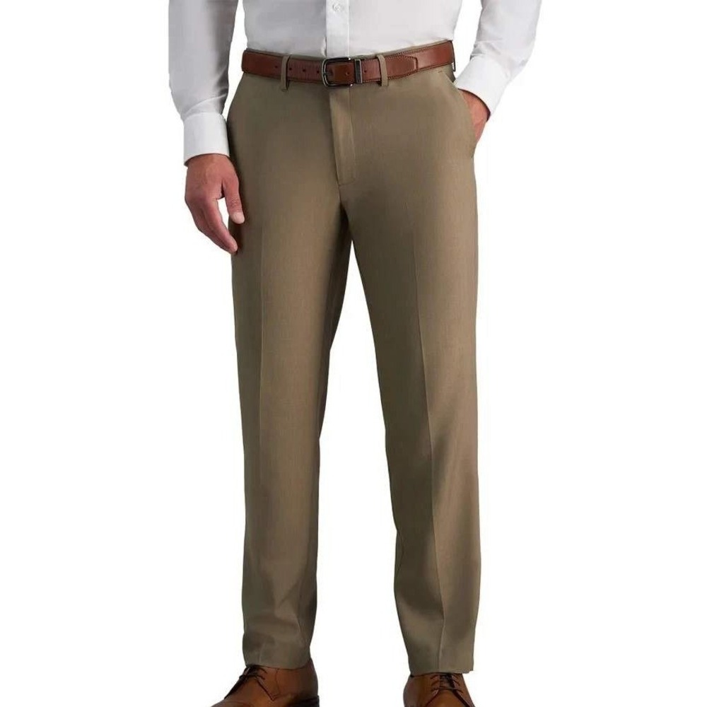 NWT Haggar Men's 32x32 Tan Straight Fit Dress Pants Polyester Stretch